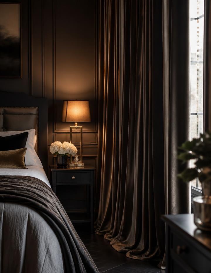 Luxury made to measure curtains in an elegant bedroom