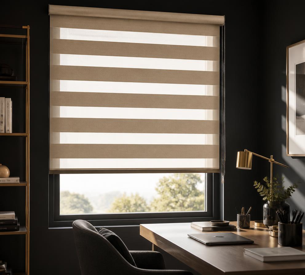 Day and night dual roller blind with sheer and opaque bands