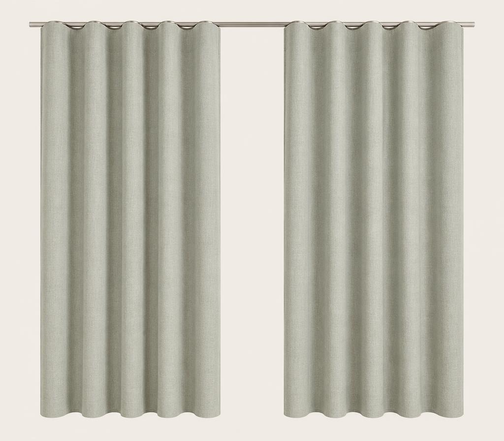 Pale linen curtains with a modern wave heading on a slim steel track